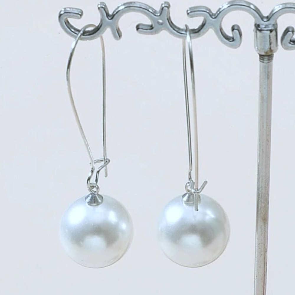 New Threader Style Pearl Drop Dangle Earrings - Kidney Wire Dangle - Picture 11 of 16